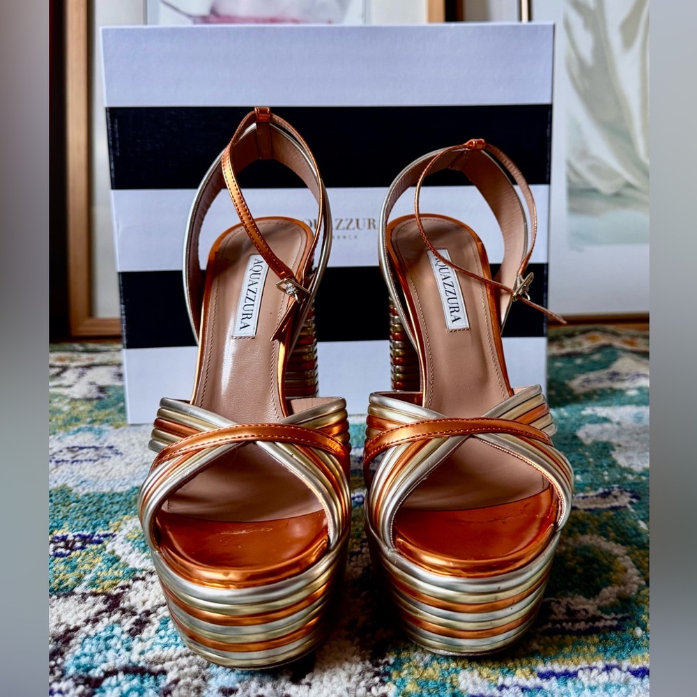 Aquazzura Sundance 140mm platform Metallic Gold and Bronze Heels